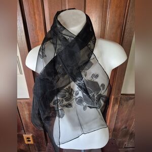 Elegant Black Floral Sheer Scarf - Lightweight Women's Accessory
